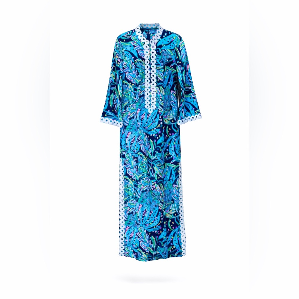 Lilly Pulitzer Shealyn Caftan Maxi Dress Catty Purrsonality Blue Size 0 NWT - Picture 2 of 10
